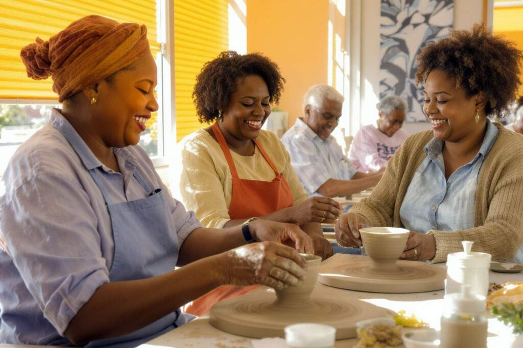 BPMHA service users taking part in pottery classes